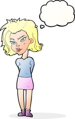 cartoon woman with thought bubble
