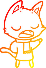 warm gradient line drawing talking cat wearing winter clothes