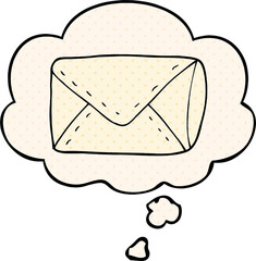 cartoon envelope and thought bubble in comic book style