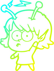 cold gradient line drawing cartoon alien girl