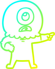 cold gradient line drawing cartoon cyclops alien spaceman pointing