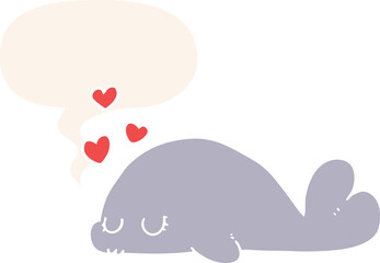 cute cartoon dolphin and speech bubble in retro style