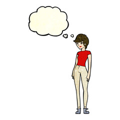 cartoon modern attractive woman with thought bubble