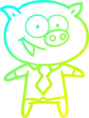 cold gradient line drawing cheerful pig in office clothes