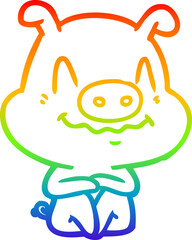 rainbow gradient line drawing nervous cartoon pig sitting