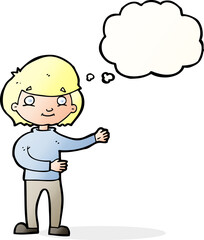 cartoon happy person with thought bubble