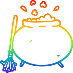 rainbow gradient line drawing cartoon cauldron