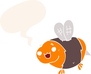 Fototapeta premium funny cartoon bee and speech bubble in retro style