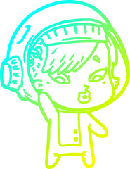 cold gradient line drawing cartoon astronaut woman