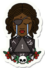 crying human rogue with natural one d20 roll sticker