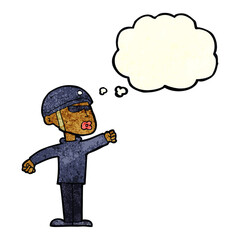 cartoon security guy with thought bubble