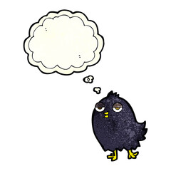 funny cartoon bird with thought bubble