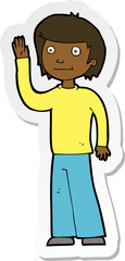 sticker of a cartoon friendly boy waving