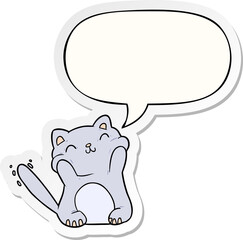 very happy cute cartoon cat  and speech bubble sticker