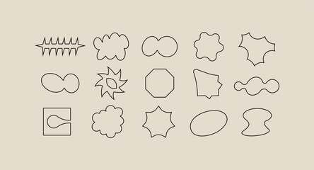 Vector set of different geometric shapes and elements. Brutalist design icons and signs. Y2k forms rot highlights.