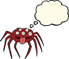 cartoon gross halloween spider with thought bubble