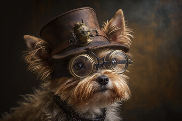 a dog with steampunk glasses on his head, generative AI