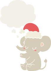 cute christmas elephant and thought bubble in retro style