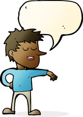 cartoon man making dismissive gesture with speech bubble