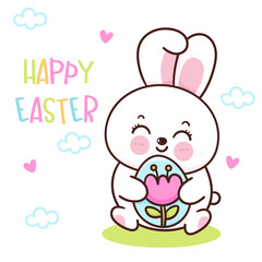 Obraz na płótnie Canvas easter bunny hug egg kawaii cartoon