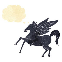cartoon magic flying horse with thought bubble