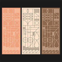 Geometric Pattern With Minimalist Mid Century Modern Nature Line Art Print For Stained Glass And Wooden Art Work. Flat Hand Lines Drawing.
