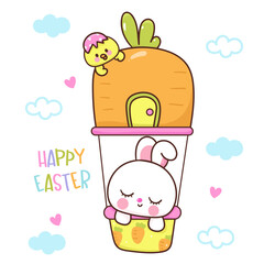 happy easter bunny on carrot balloon card