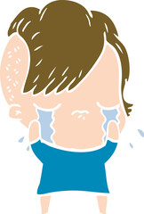 flat color style cartoon crying girl