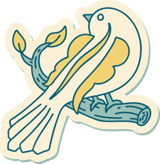 tattoo style sticker of a bird on a branch