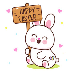 Obraz na płótnie Canvas rabbit with a happy easter label kawaii cartoon