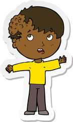 sticker of a cartoon boy with growth on head