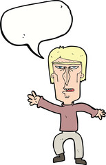 Obraz premium cartoon angry man waving warning with speech bubble