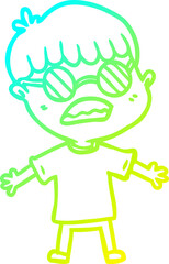 cold gradient line drawing cartoon boy wearing spectacles