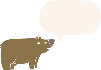cartoon bear and speech bubble in retro style