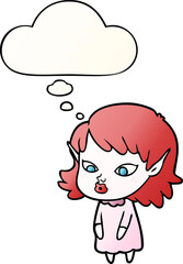 cartoon elf girl with pointy ears and thought bubble in smooth gradient style