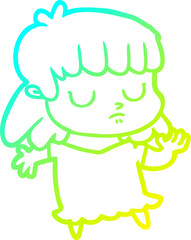 cold gradient line drawing cartoon indifferent woman