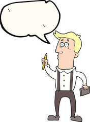speech bubble cartoon man with notebook