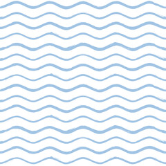 Seamless Wave Pattern, Hand drawn water sea vector background. Wavy beach print, curly grunge paint lines, watercolor stripes