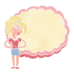 cartoon woman in front of cloud