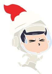 Fototapeta na wymiar flat color illustration of a stressed astronaut wearing santa hat