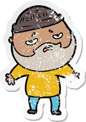 distressed sticker of a cartoon worried man with beard