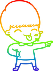 rainbow gradient line drawing cartoon boy sticking out tongue