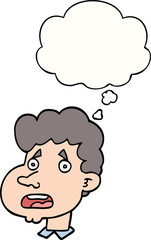 cartoon shocked man and thought bubble