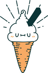 traditional tattoo style ice cream character
