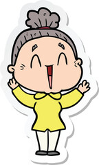 sticker of a cartoon happy old lady