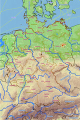 Fototapeta na wymiar Geographische physische Karte von Deutschland