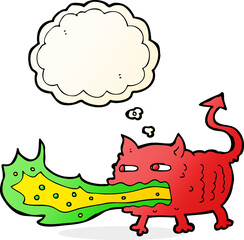 cartoon fire breathing imp with thought bubble