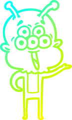 cold gradient line drawing happy cartoon alien greeting