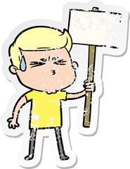 distressed sticker of a cartoon man sweating