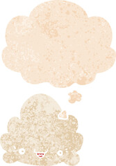 cartoon cloud and thought bubble in retro textured style